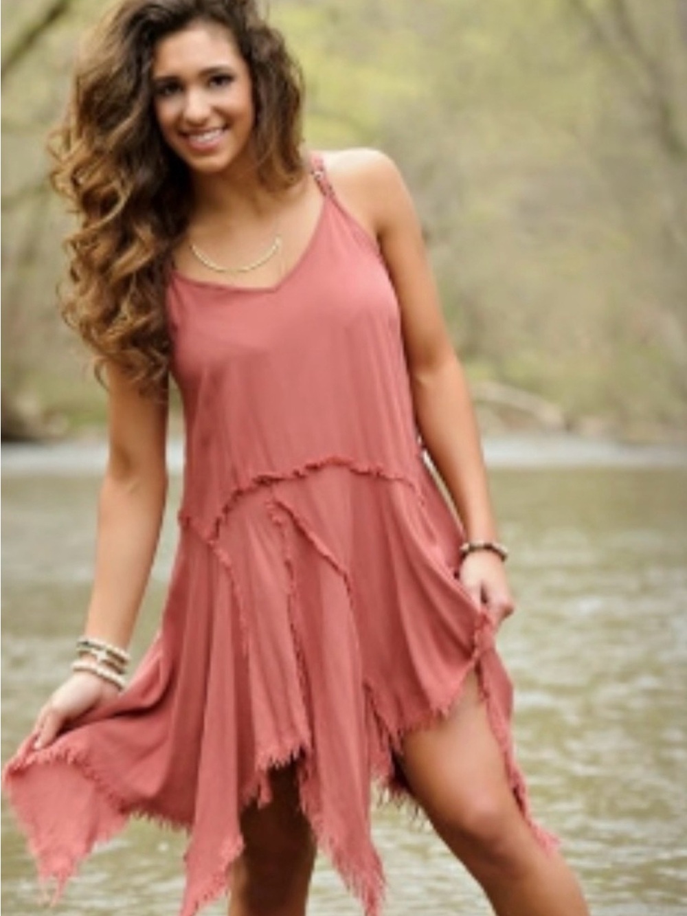 ✨ Free People Intimately Tattered Up Frayed Dress‎ Red Pink Size XS Boho Raw Hem